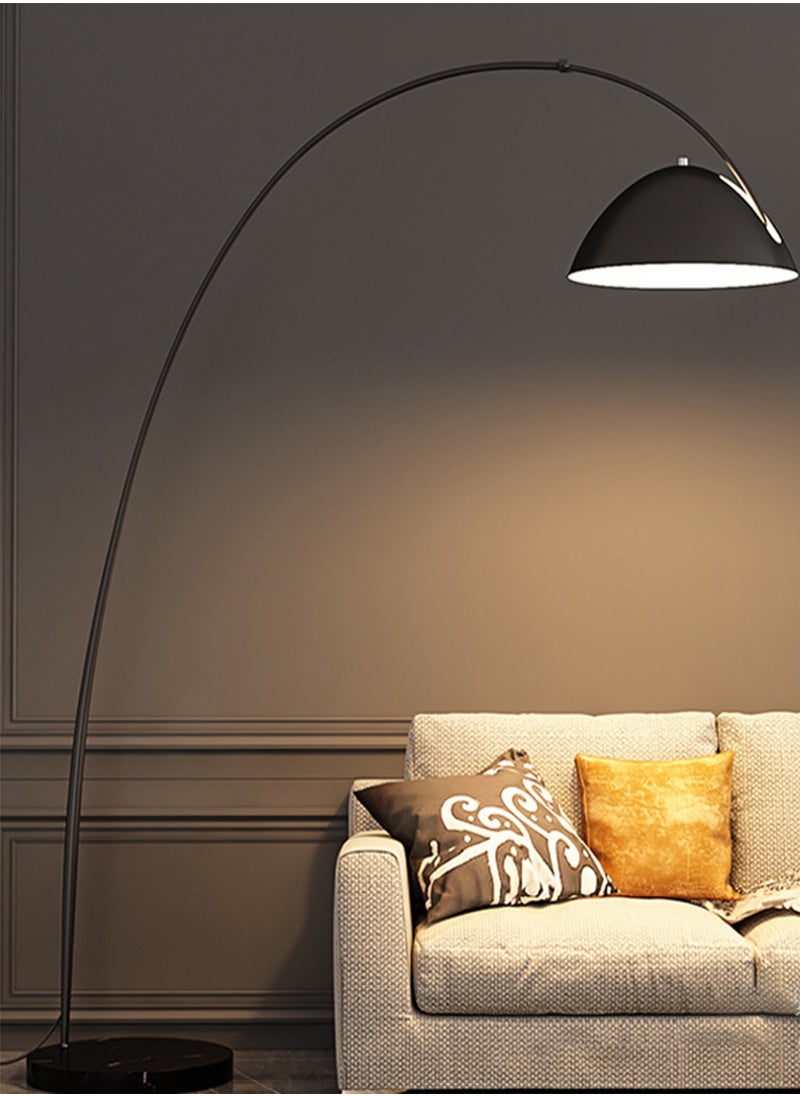 Glanfen - Nordic Minimalist Atmosphere Standing Floor Lamp Three-Tone Lighting Modern Marble Base 360° Flexible Rotating Curved Dome Pole Black - Image 1