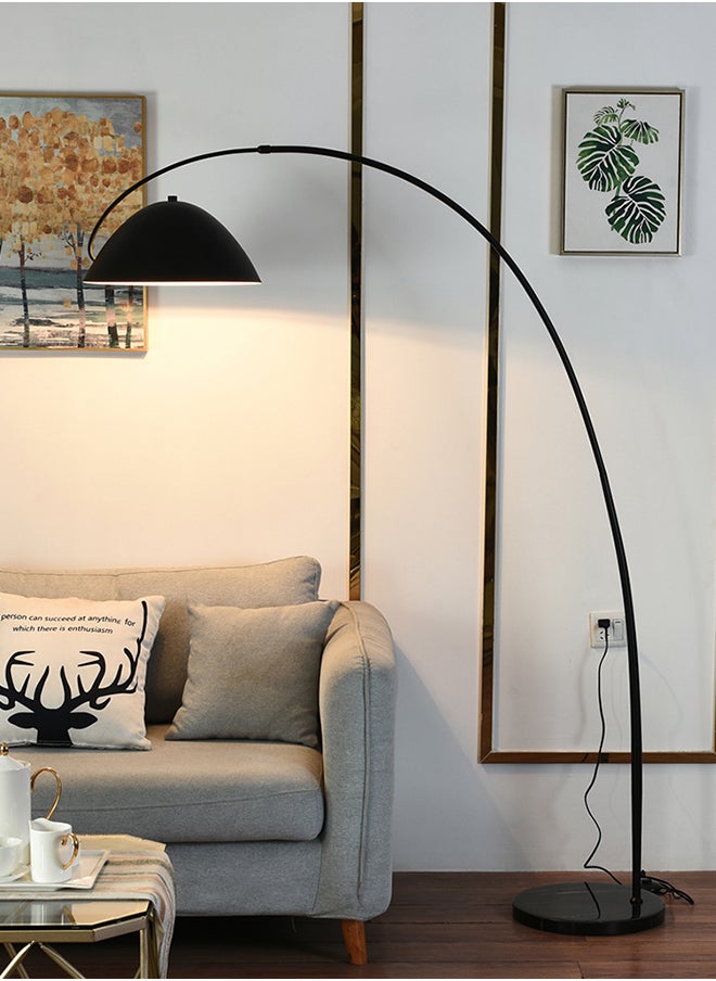 Glanfen - Nordic Minimalist Atmosphere Standing Floor Lamp Three-Tone Lighting Modern Marble Base 360° Flexible Rotating Curved Dome Pole Black - Image 1