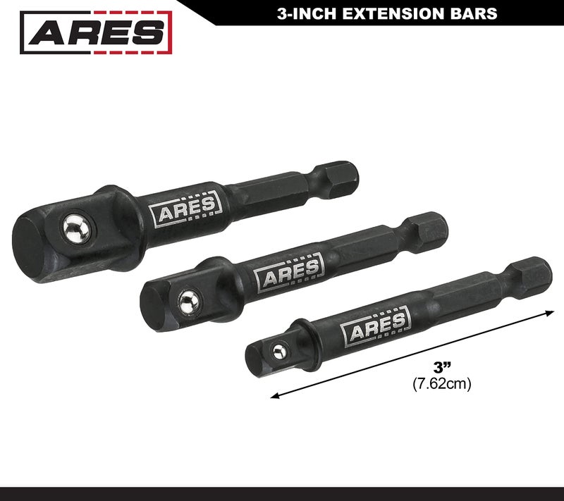 ARES 22022-3-Inch Impact Grade Socket Adapter Set - Turns Impact Drill Driver into High Speed Socket Driver - 1/4-Inch, 3/8-Inch, and 1/2-Inch Drive - Image 3