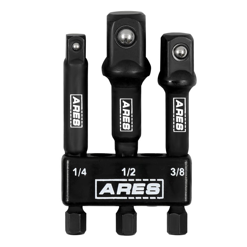 ARES 22022-3-Inch Impact Grade Socket Adapter Set - Turns Impact Drill Driver into High Speed Socket Driver - 1/4-Inch, 3/8-Inch, and 1/2-Inch Drive - Image 1