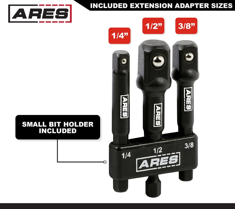 ARES 22022-3-Inch Impact Grade Socket Adapter Set - Turns Impact Drill Driver into High Speed Socket Driver - 1/4-Inch, 3/8-Inch, and 1/2-Inch Drive - Image 2