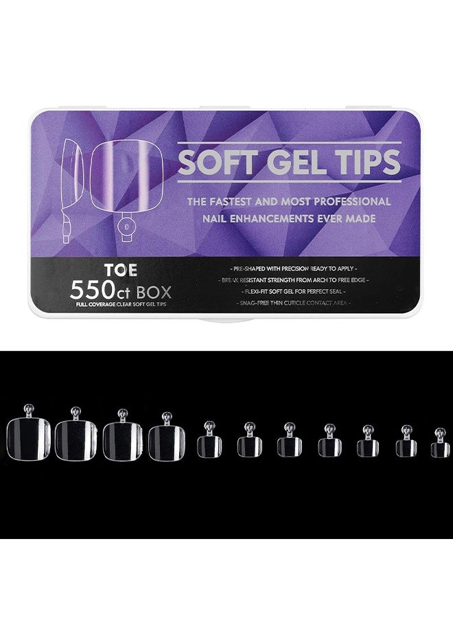 Depend 550Pcs Square Soft Gel Toe Nail Tips, 11 Sizes Square Toenails Full Cover Acrylic Press On False Nail Tips For Beginners And Professional Home Salon DIY, Short Fake Toenail Tips Square Fake Toe Nail Tips, Clear False Toe Nail Press Ons - Image 1