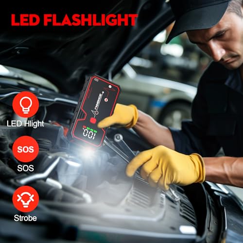 FNNEMGE Car Jump Starter, 5000A Peak 23800mAh 12V Jump Starter Battery Pack(Up to All Gas, 8.0L Diesel Engine),with USB Charge Output Port,LED Light,HD Large Screen - Image 5