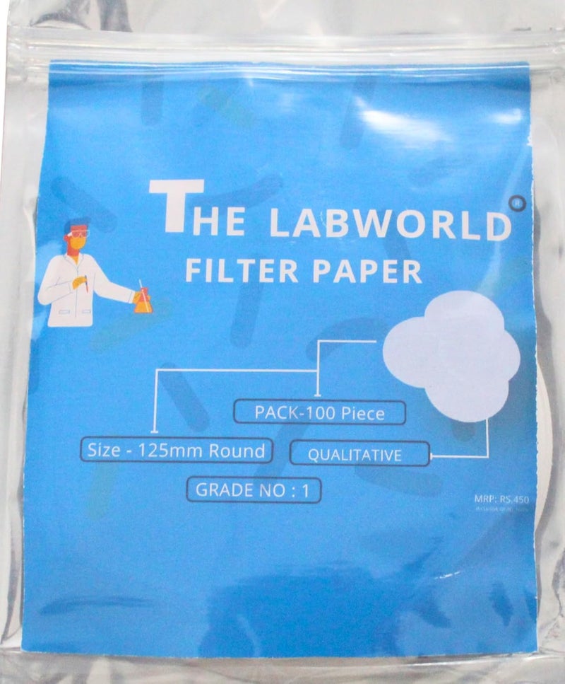 Labworld Test Filter paper round sheets pack of 100 dia 12.5cm for laboratory use in chemistry lab experiments for schools or laboratory activities - Image 1