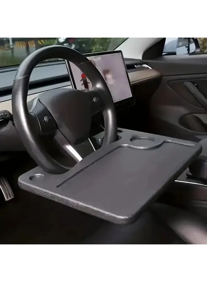 Black 2 in 1 Car Steering Wheel Tray Table With Anti Slip Surface And Storage Rack - Image 1