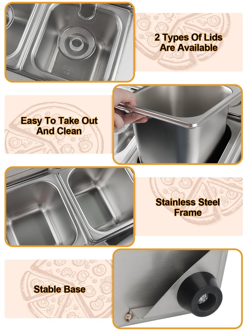 Lanstics Pizza Topping Station Pizza Storage Container Topping containers with Lids Spoon Condiment Organizers Buffet Containers Set for Restaurant Pizza Sauce Jam Fruit Ingredient (6 Pans) - Image 3