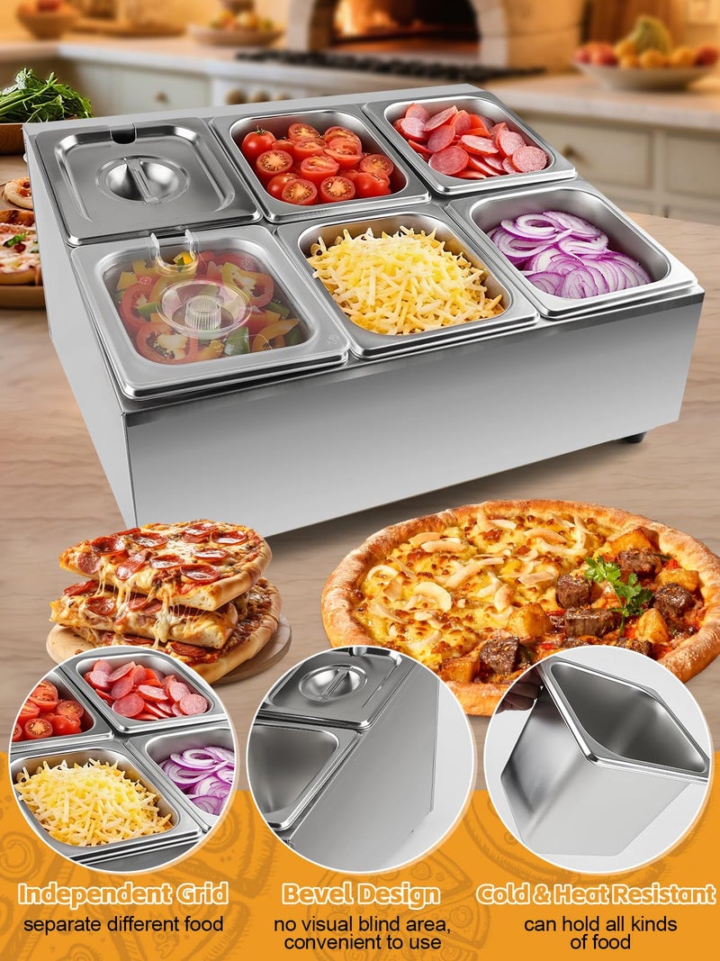 Lanstics Pizza Topping Station Pizza Storage Container Topping containers with Lids Spoon Condiment Organizers Buffet Containers Set for Restaurant Pizza Sauce Jam Fruit Ingredient (6 Pans) - Image 5