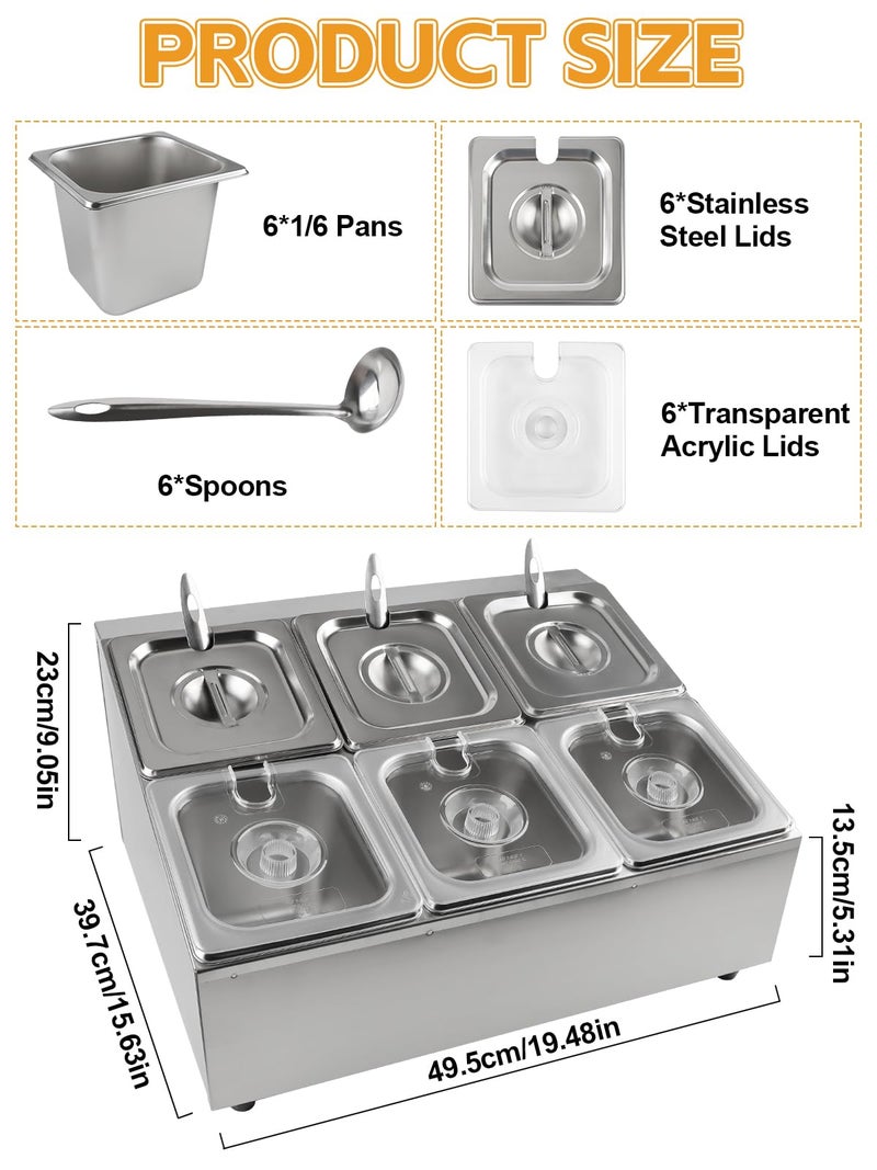 Lanstics Pizza Topping Station Pizza Storage Container Topping containers with Lids Spoon Condiment Organizers Buffet Containers Set for Restaurant Pizza Sauce Jam Fruit Ingredient (6 Pans) - Image 2