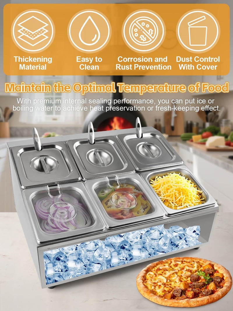 Lanstics Pizza Topping Station Pizza Storage Container Topping containers with Lids Spoon Condiment Organizers Buffet Containers Set for Restaurant Pizza Sauce Jam Fruit Ingredient (6 Pans) - Image 4