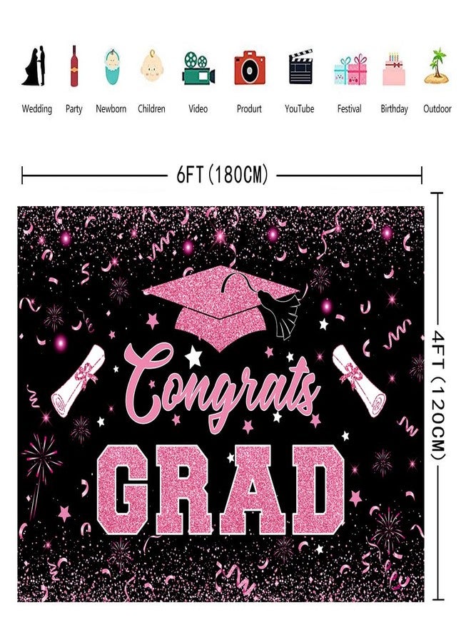 INRUI Congrats Grad Photography Backdrop Pink Class of 2026 Graduation Party Decorations Banner (6x4FT) - Image 4