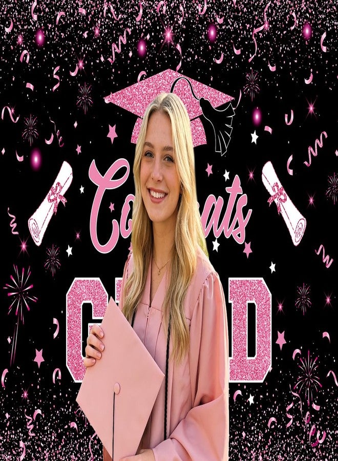 INRUI Congrats Grad Photography Backdrop Pink Class of 2026 Graduation Party Decorations Banner (6x4FT) - Image 2
