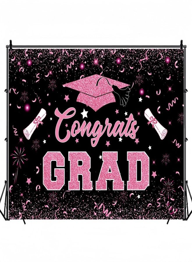 INRUI Congrats Grad Photography Backdrop Pink Class of 2026 Graduation Party Decorations Banner (6x4FT) - Image 1