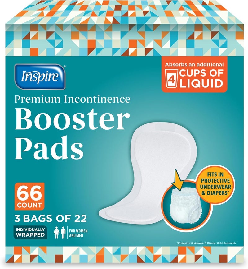 Inspire Ultra Absorbency Incontinence Booster Pads  Absorbs Over 4 Cups  for Women or Men Adhesive Strip Use in Incontinence Underwear and Diapers LeakFree 66 Count - Image 1