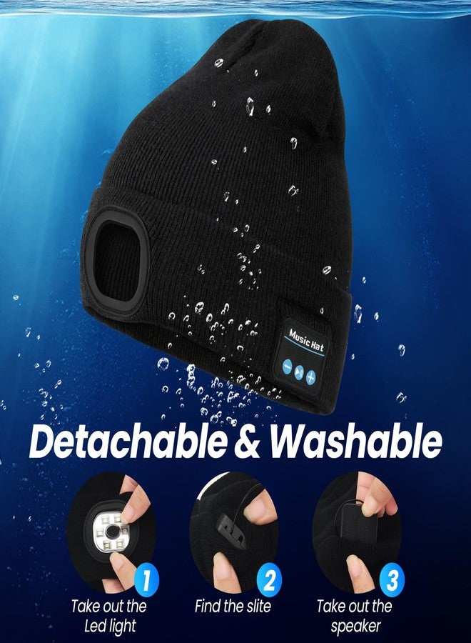 Miserwe LED Beanie with Light, Unisex Rechargeable Flashlight Beanie Hat with Wireless Headphones, Unique Christmas Birthday Gifts for Men Women Black - Image 2
