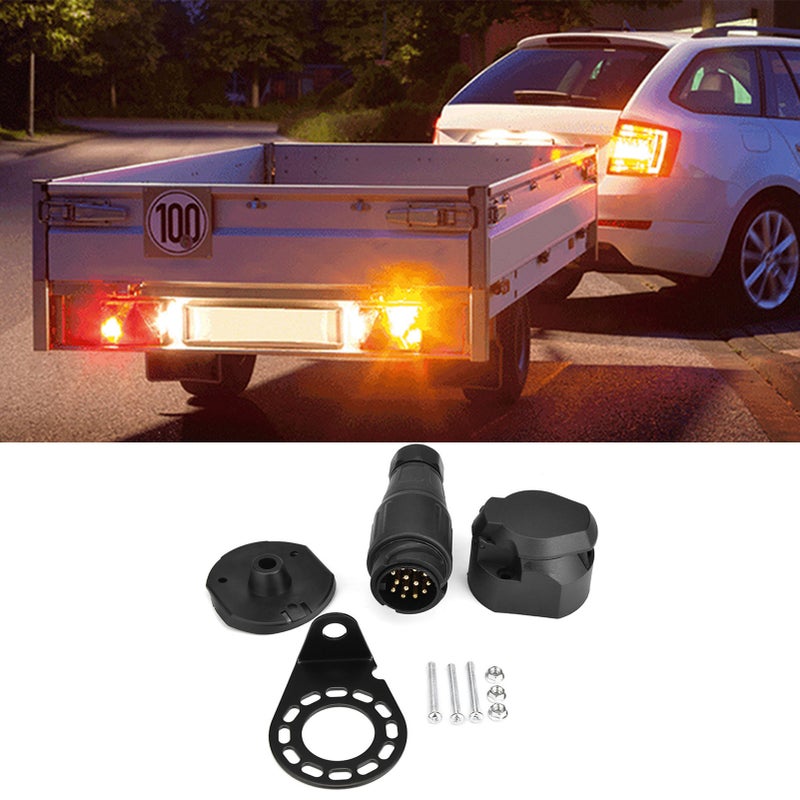 12V 13Pin Trailer Plug Socket Connector Adapter Bracket for Trailer Caravan Towing Towbar - Image 1