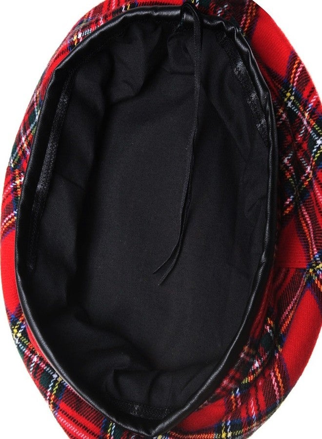WITHMOONS Wool Beret Hat Tartan Check Leather Sweatband KR9539 (Red) - Image 3