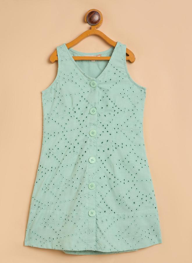 Stylo Bug Girls Solid V-Neck Sleeveless A-Line Dress - Image 1
