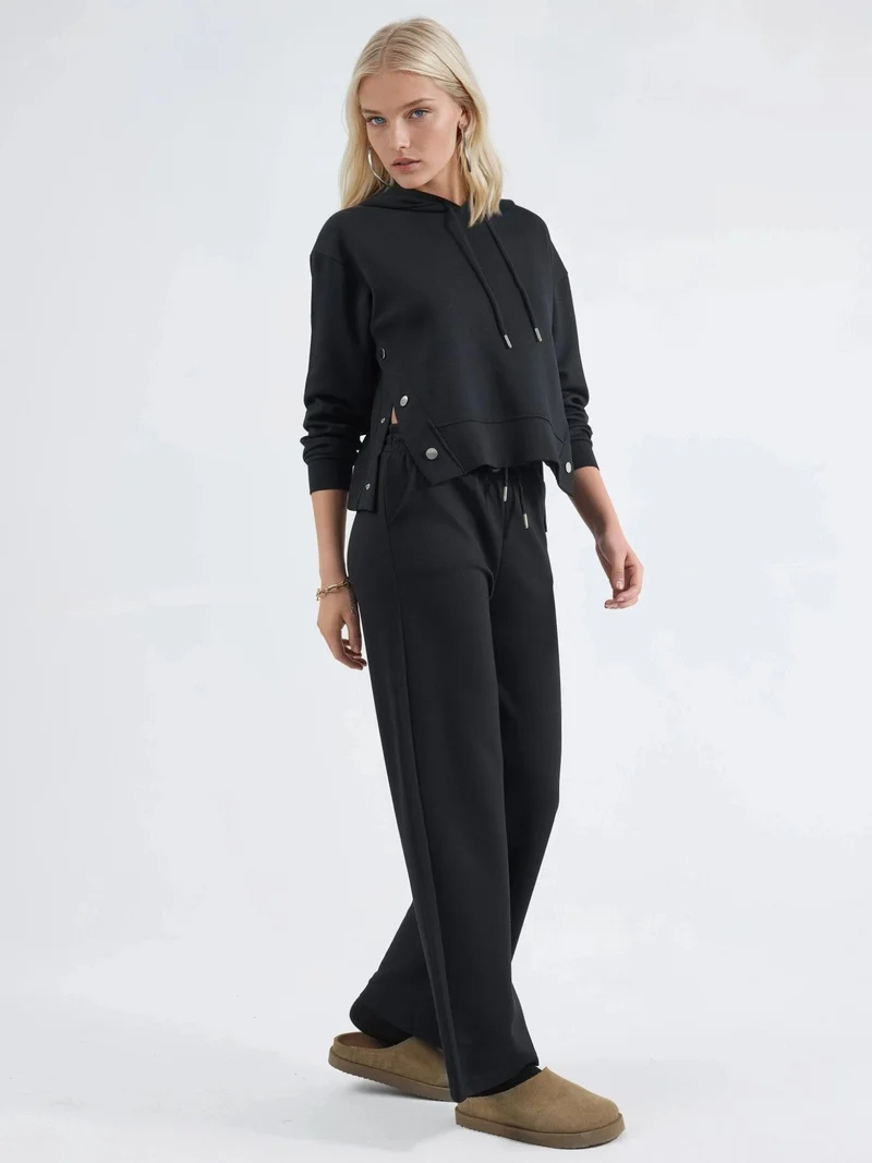 زوبعة Modal Touch Hooded High Waist Wide Leg Two-Piece Set Bersan Collection