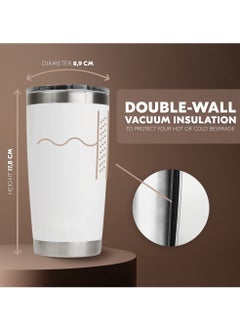 AMROAH 590ml Stainless Steel Coffee Travel Mug with Leakproof Lid Insulated, Portable Espresso Thermal Cup for Tea and Coffee, Reusable Vacuum Thermos Tumbler for Hot and Cold Drinks, White  - Image 2