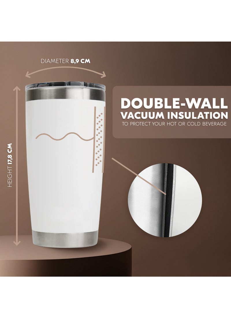 AMROAH 590ml Stainless Steel Coffee Travel Mug with Leakproof Lid Insulated, Portable Espresso Thermal Cup for Tea and Coffee, Reusable Vacuum Thermos Tumbler for Hot and Cold Drinks, White  - Image 2