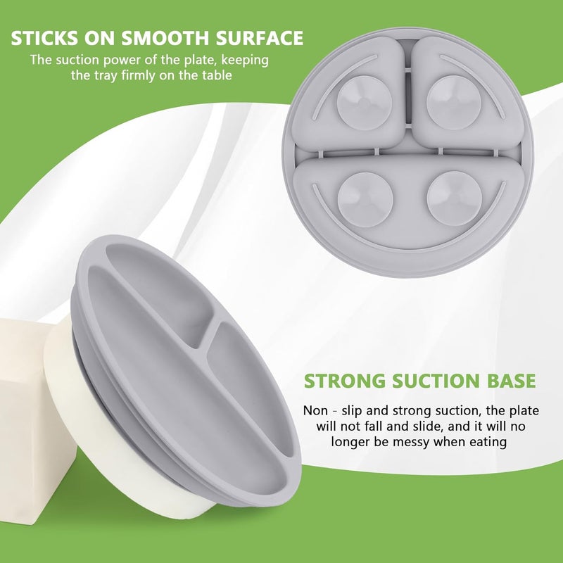 PEEPER Suction Plates for Baby & Toddlers - 100% Silicone Plate for Kids, Divided Design for Picky Eaters, Kids Plates for Food, Microwave & Dishwasher Friendly Baby Plates (Grey) - Image 3