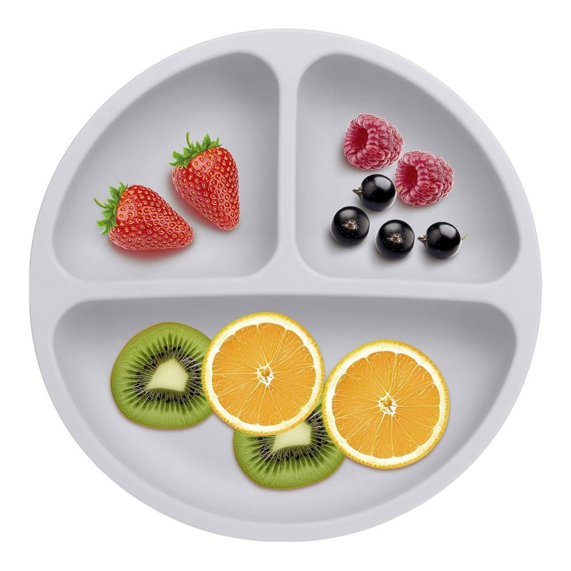 PEEPER Suction Plates for Baby & Toddlers - 100% Silicone Plate for Kids, Divided Design for Picky Eaters, Kids Plates for Food, Microwave & Dishwasher Friendly Baby Plates (Grey) - Image 1
