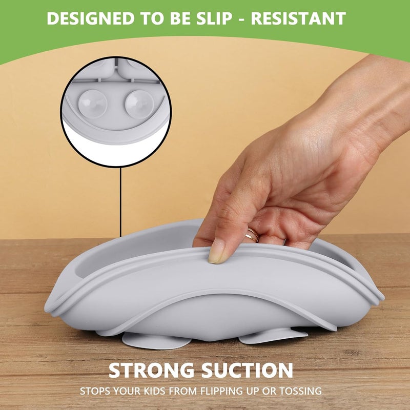 PEEPER Suction Plates for Baby & Toddlers - 100% Silicone Plate for Kids, Divided Design for Picky Eaters, Kids Plates for Food, Microwave & Dishwasher Friendly Baby Plates (Grey) - Image 5