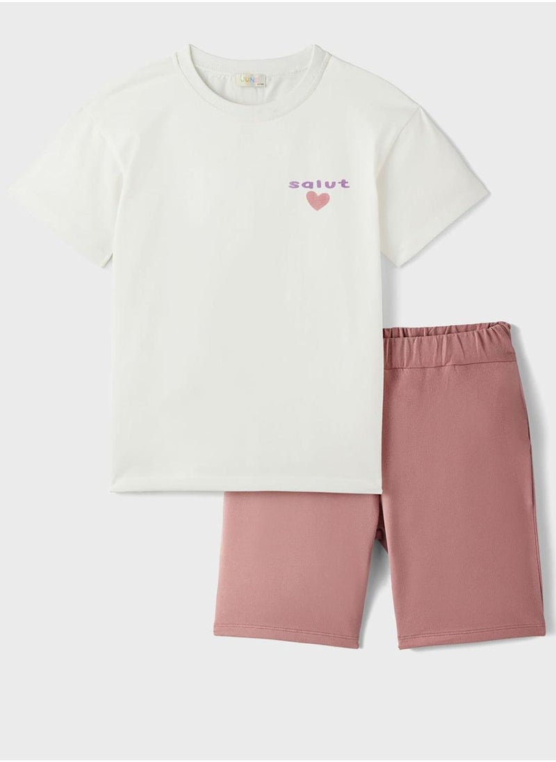 JUNE Kids Crew Neck T-Shirt And Short Set - Image 1
