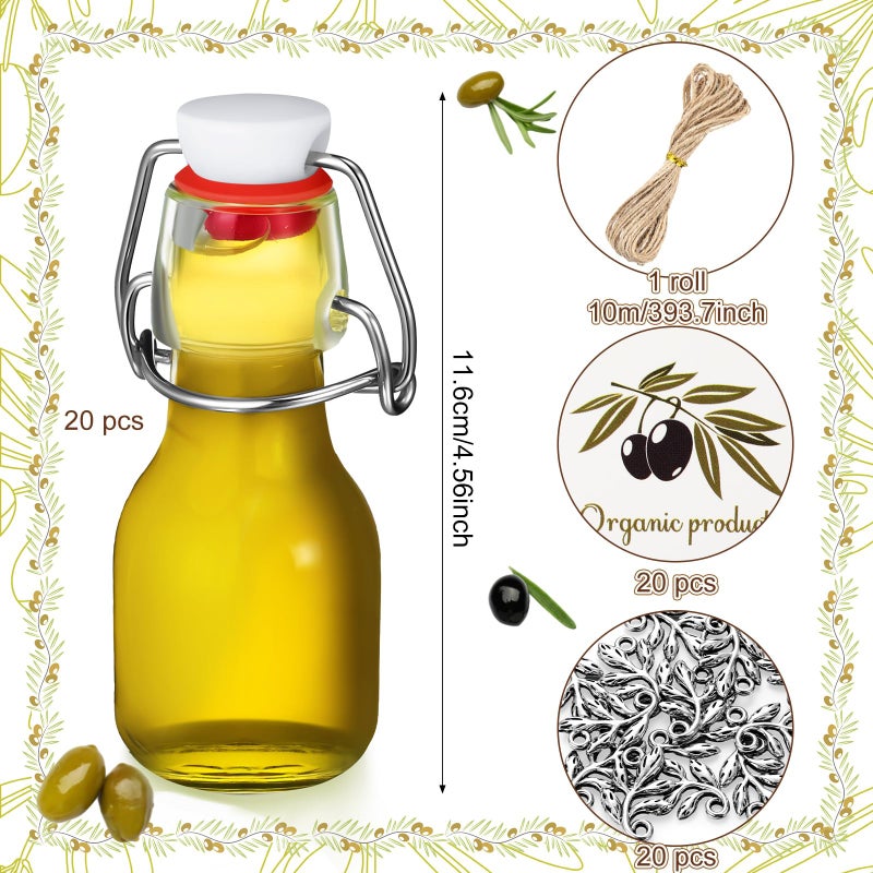 Skybooly 20 Sets Swing Top Glass Bottles with Tags and Twine Rope Airtight Glass Jar for Home Brewing Beverages Oil Homemade Wedding Baby Shower Party Favors Holiday DIY Craft(2oz,Olive) - Image 3