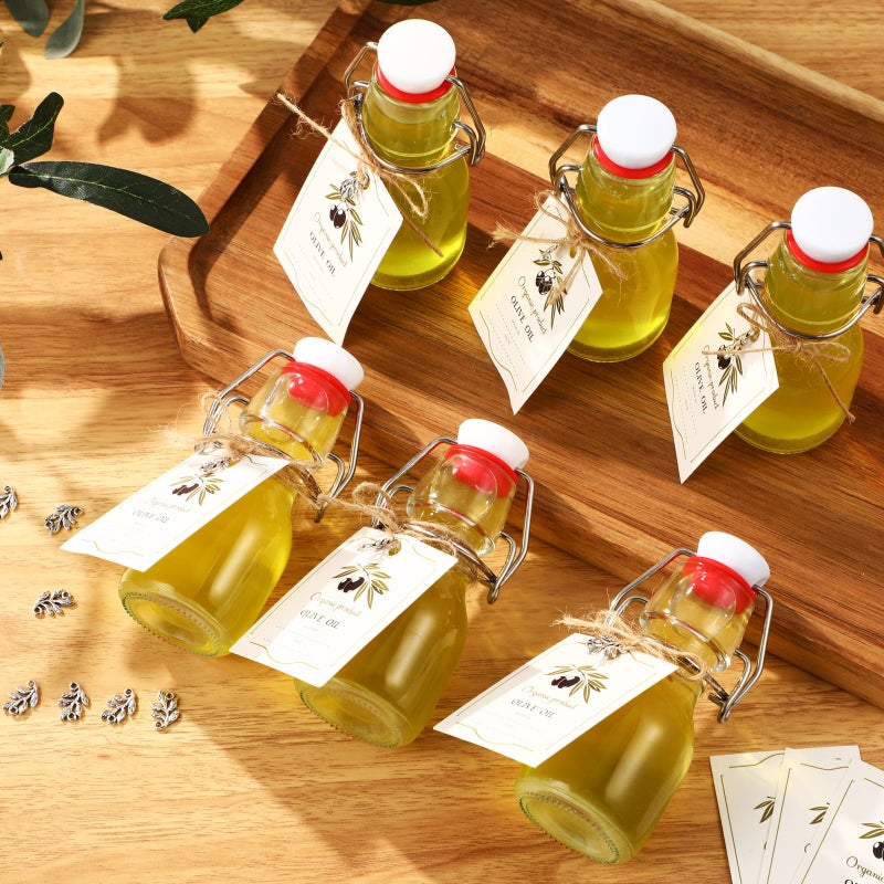 Skybooly 20 Sets Swing Top Glass Bottles with Tags and Twine Rope Airtight Glass Jar for Home Brewing Beverages Oil Homemade Wedding Baby Shower Party Favors Holiday DIY Craft(2oz,Olive) - Image 2