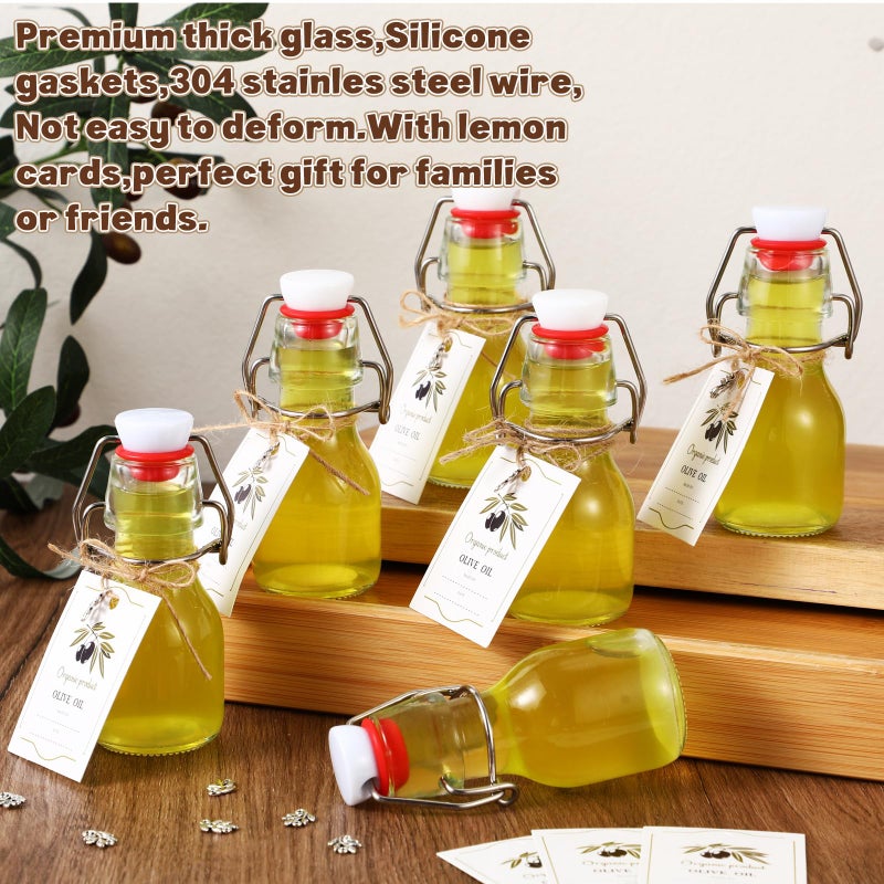 Skybooly 20 Sets Swing Top Glass Bottles with Tags and Twine Rope Airtight Glass Jar for Home Brewing Beverages Oil Homemade Wedding Baby Shower Party Favors Holiday DIY Craft(2oz,Olive) - Image 4