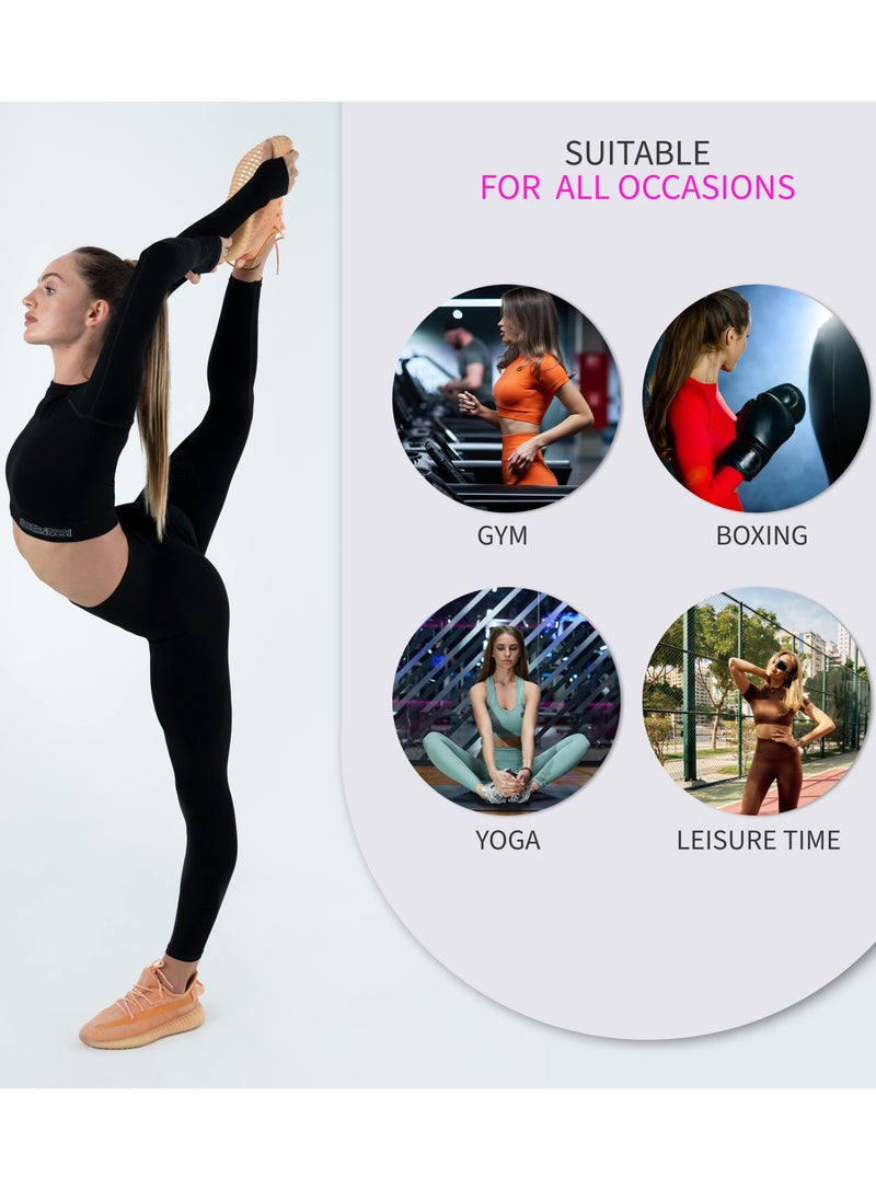 Bernessi - Turkiye Nylon Long Sleeve Crop Top with Round Neck Women's Cropped T Shirt for Workout Yoga Running Exercise Black Coal Color - Image 1