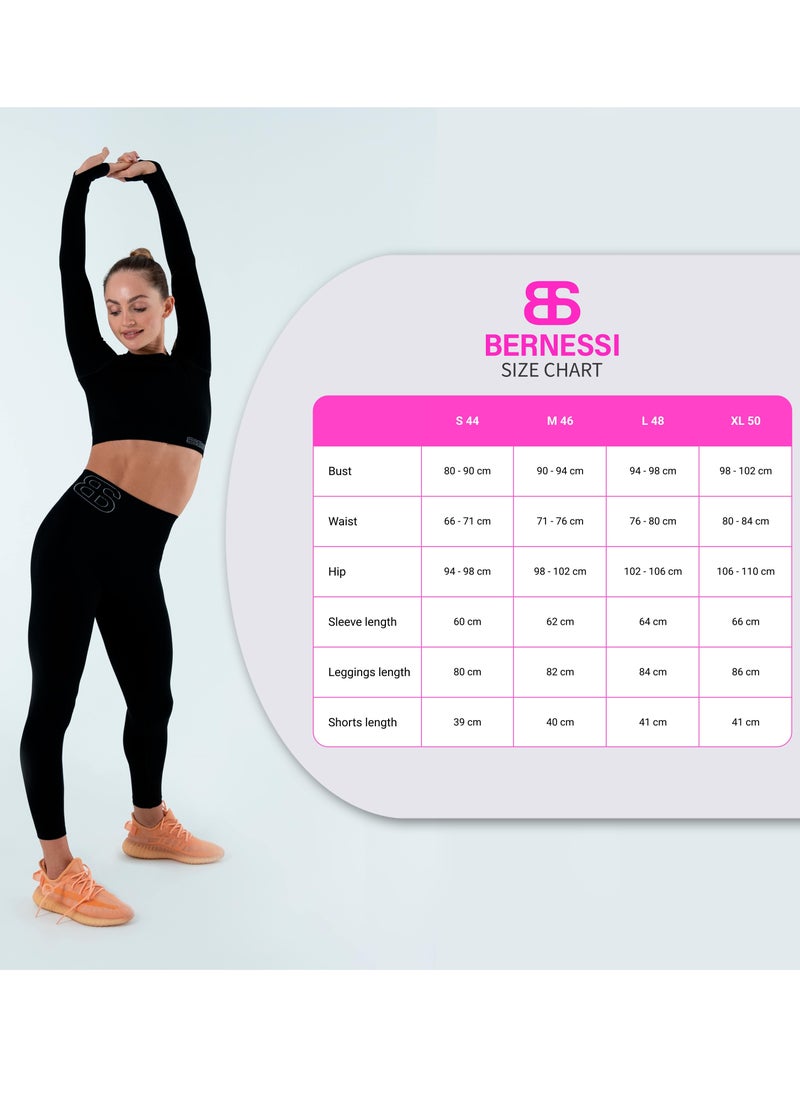 Bernessi - Turkiye Nylon Long Sleeve Crop Top with Round Neck Women's Cropped T Shirt for Workout Yoga Running Exercise Black Coal Color - Image 1