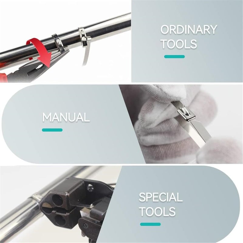 أكس سبرينج 100 قطعة من أربطة الكابلات المعدنية المصنوعة من الفولاذ المقاوم للصدأ، أربطة لف عادم متينة ذاتية القفل بطول 30 سم للسياج والأماكن الخارجية والمظلات - Image 4