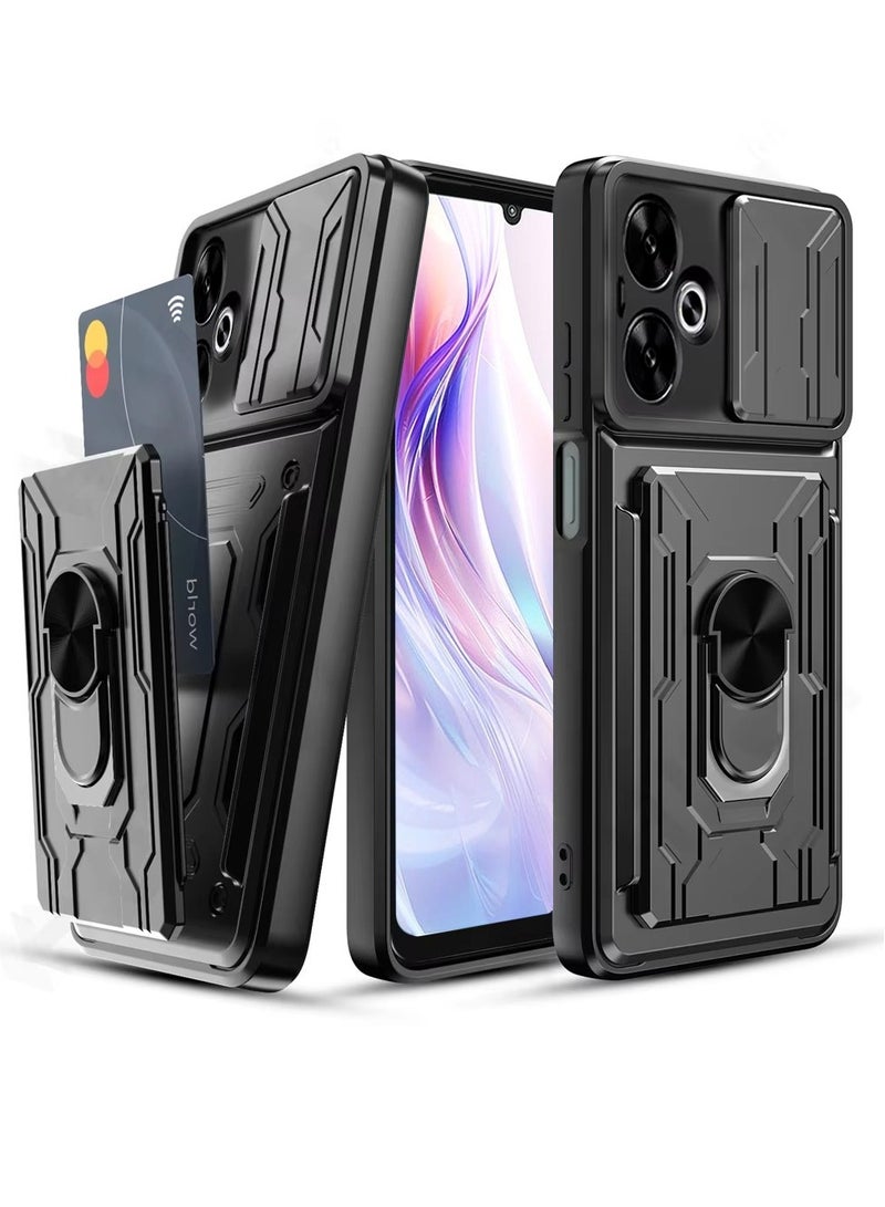 Techie Xiaomi Redmi Note 13C 5G Slide Armor Case with 360° Ring, Magnetic Stand, Card Holder, Camera Shield & Mil-Grade Drop Protection - Image 1