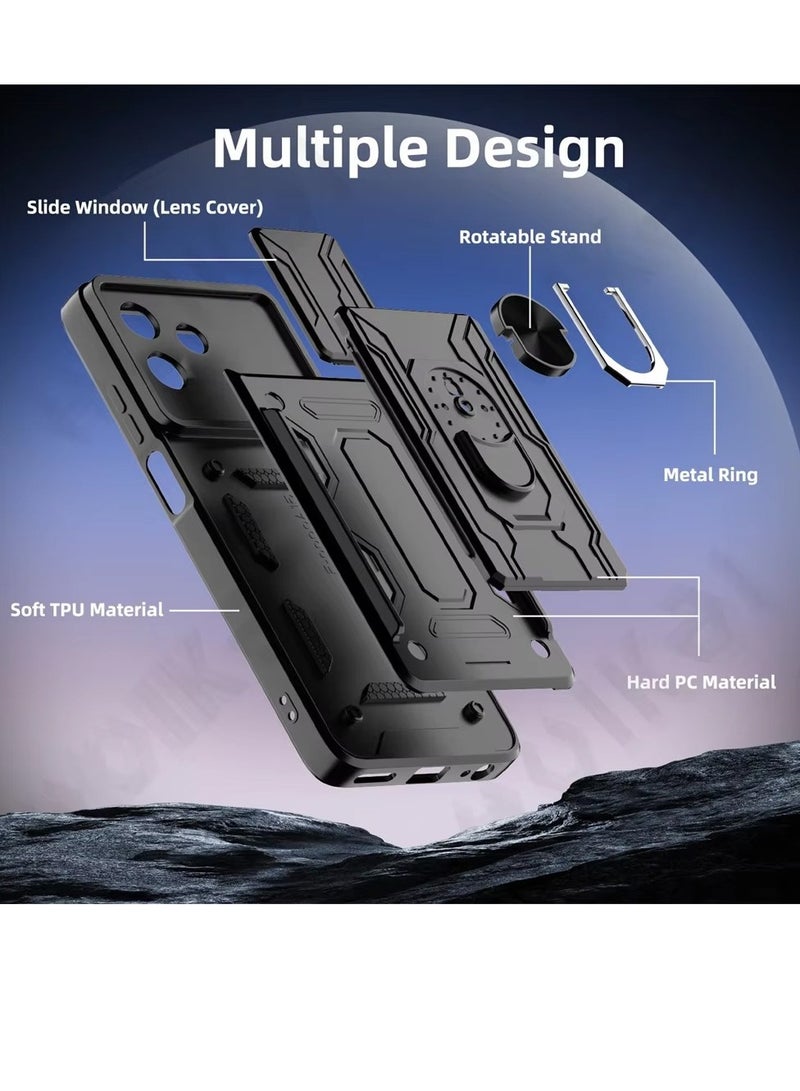 Techie Xiaomi Redmi Note 13C 5G Slide Armor Case with 360° Ring, Magnetic Stand, Card Holder, Camera Shield & Mil-Grade Drop Protection - Image 3