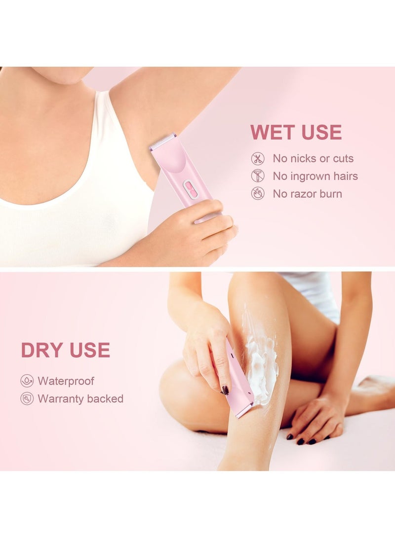 2-in-1 Shaver for Ladies, Bikini Trimmer for Women, Electric Razors for Women, Women's Electric Razor Shaver, Waterproof Wet Dry Hair Remover for Ladies, Pubic, Legs, Face, Underarms (Pink) - Image 3