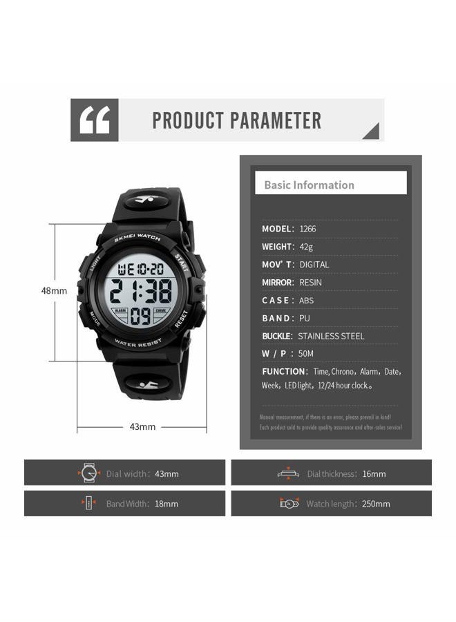 FIZILI Boys Watch Digital Sports Waterproof Outdoor Kids Watches Alarm Clock 12/24 H Stopwatch Calendar 3-15 Year Old Boys Girls Wristwatch - All Black - Image 3