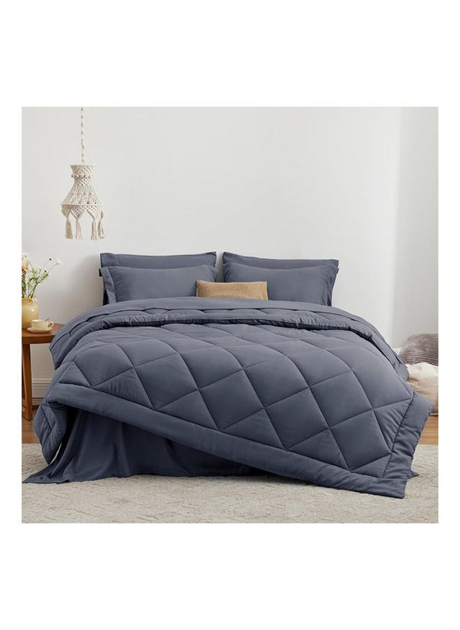 SIGNOOLA Signoola Diamond Microfiber Heavy Comforter, 3.5 kg ,Set of 6 Piece (1 Comforter Blanket , 2 Pillow Cases , 1 Fitted sheet and 2 Pillows ), (180 cm x 240 cm),Double Blanket for Winter Navy Blue Color 