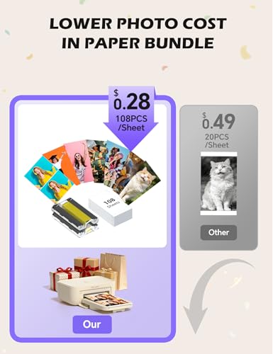 iDPRT 4x6 Photo Printer CP4100 Instant Photo Printer for iPhone Android with 108 Sheets 2 Cartridges Wireless Portable Picture Printer 300DPi Thermal Dye Sublimation Beige - Image 3