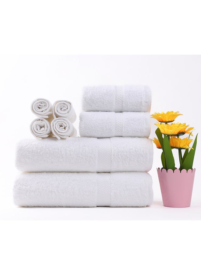 White Rose طقم مناشف وردية بيضاء 8 قطع، 100% قطن فاخر 530 جرام لكل متر مربع، جودة عُليا، تجف بسرعة، امتصاص عالي، مناشف حمام ناعمة سميكة لفنادق الحمام والسبا، يشمل طقم المناديل 2 مناشف استحمام (70x140 سم)، 2 مناشف يد (40x75 سم)، 4 قطع قماش للغسيل (33x33 سم) بيضاء  - Image 1