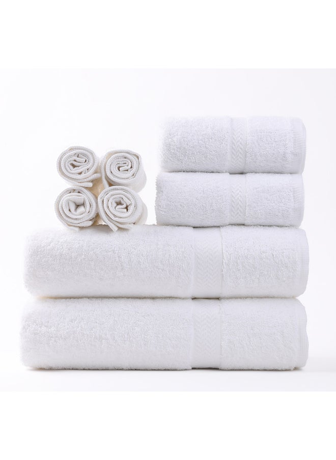 White Rose طقم مناشف وردية بيضاء 8 قطع، 100% قطن فاخر 530 جرام لكل متر مربع، جودة عُليا، تجف بسرعة، امتصاص عالي، مناشف حمام ناعمة سميكة لفنادق الحمام والسبا، يشمل طقم المناديل 2 مناشف استحمام (70x140 سم)، 2 مناشف يد (40x75 سم)، 4 قطع قماش للغسيل (33x33 سم) بيضاء  - Image 2