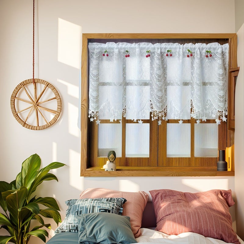 Sheer Floral Embroidered Tulle Curtain with Lace Tassel Rod Pocket Design For Kitchen Cafe Restaurant Christmas Decor 2 0 X 6 4 Ft 1pc - Image 2