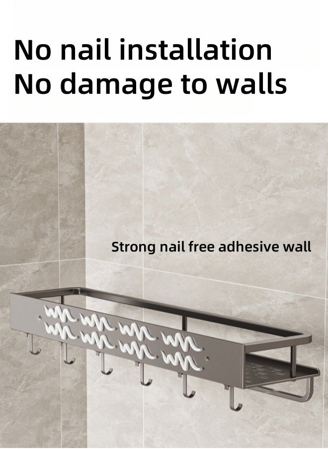 MLADEN Wall Mounted Bathroom Shelves with 4 Hooks and Towel Bar, No Drilling Bathroom Shower Caddy Rack, Stainless Steel Rustproof Bathroom Storage Organizer, Bathroom Shower Baskets for Bathroom and Kitchen,40cm  - Image 4