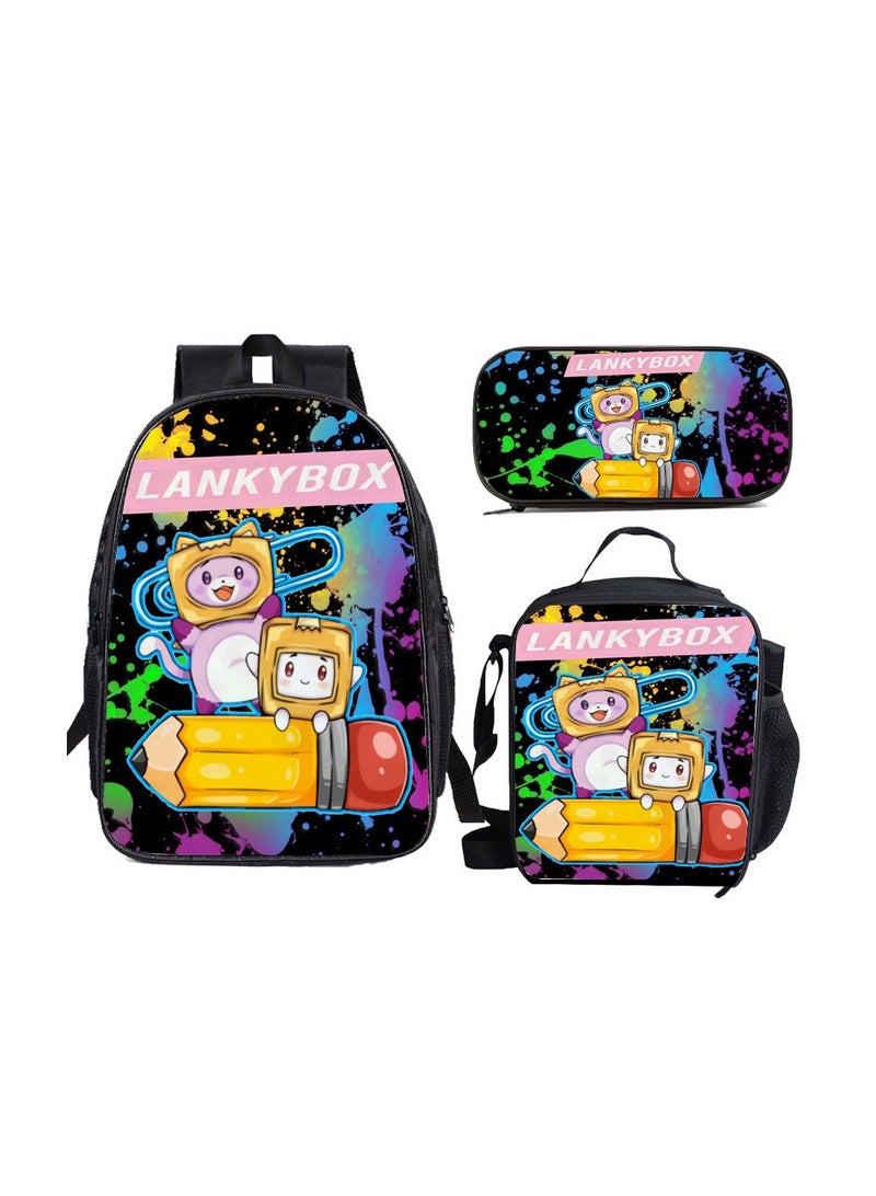 SKT Shiketro lankybox cartoon print school bag kindergarten lunch bag shoulder bag primary school student pencil bag backpack  - Image 1