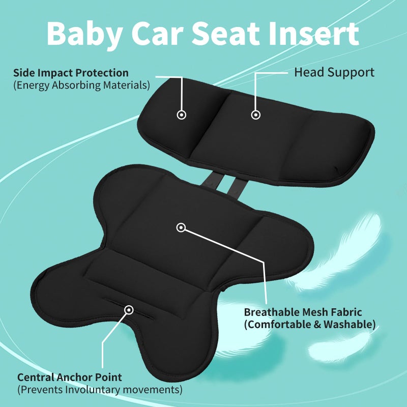 HitTopss Head and Body Support Infant Car Seat Insert, Soft Breathable Baby Car Seat Cushion for Newborn, Universal Carseat Insert Support for Stroller, Swing & Carrier (Black) - Image 3