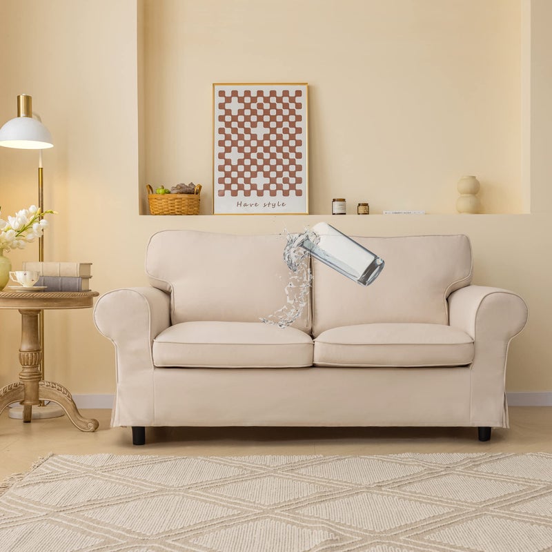 JADE POKE Beige Ektorp Loveseat Cover Custom Made Compatible for IKEA Ektorp 2Seat Sofa Cover Linen Style Waterproof 5 Pieces