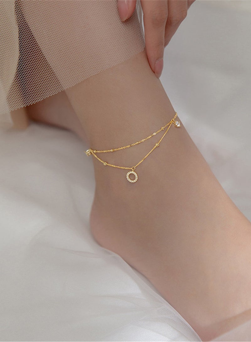 A full-body 925 silver ring inlaid with zirconium double-layer anklet, gift box, fashionable luxury valentine's saving gift, temperament and versatile girl  - Image 1