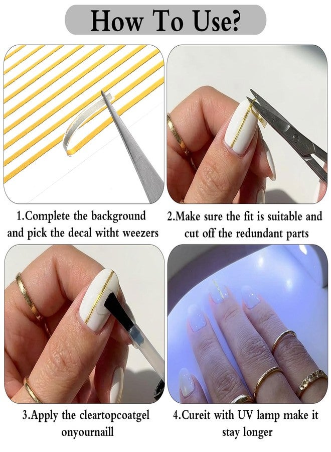 Yuanchu 16 Sheets Nail Sticker, French Line Stickers Gold Silver Multicolor Nails Striping Tape for DIY Nail Art Decals Manicure Designs - Image 4