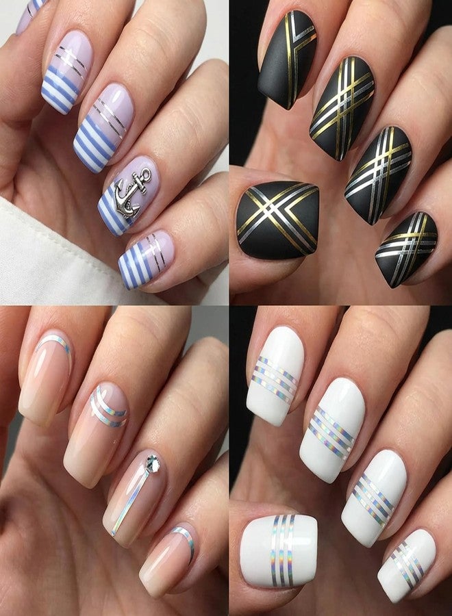 Yuanchu 16 Sheets Nail Sticker, French Line Stickers Gold Silver Multicolor Nails Striping Tape for DIY Nail Art Decals Manicure Designs - Image 2
